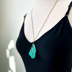 Wrapped Raw Real Turquoise Pendant Necklace on Chain